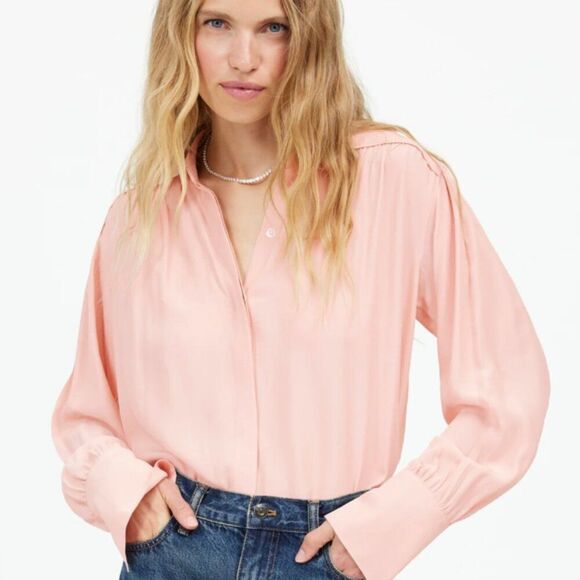 Madewell NT224 Pale Blush Long-Sleeve Button-Front Top size small NWT - Picture 1 of 12